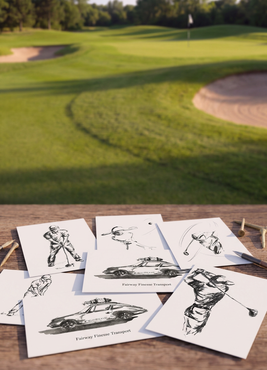 Postkarten mit Golfillustrationen